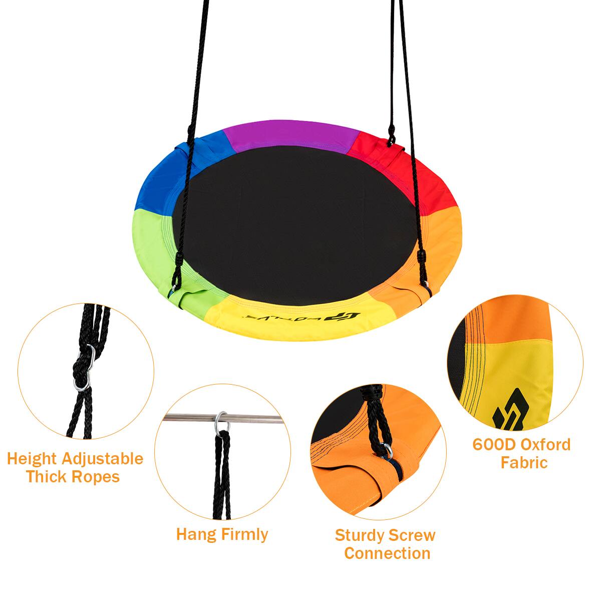 AH 2 Height Adjustable Thick Ropes  
600D Oxford Fabric  
Hang Firmly  
Sturdy Screw Connection