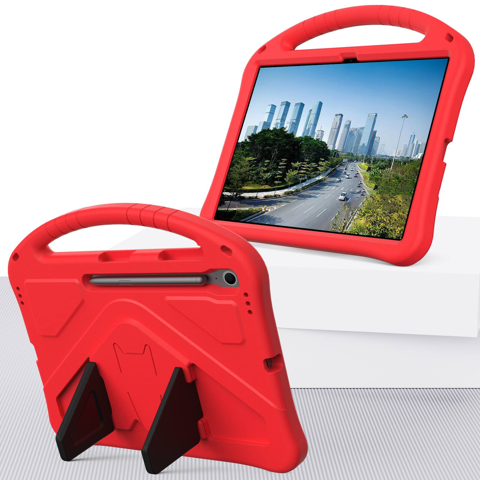 Alt View 3. Dteck - For Samsung Galaxy Tab S10 FE+ 2025 13.1-inch  Lightweight EVA Shockproof Handle Stand Kids Case Cover - Red.