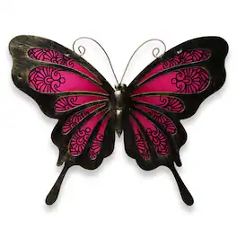 G128 - Butterfly Metal Wall Art Decor - Indoor/Outdoor Wall Hanging for Bedroom Living Room Garden Patio - Pink