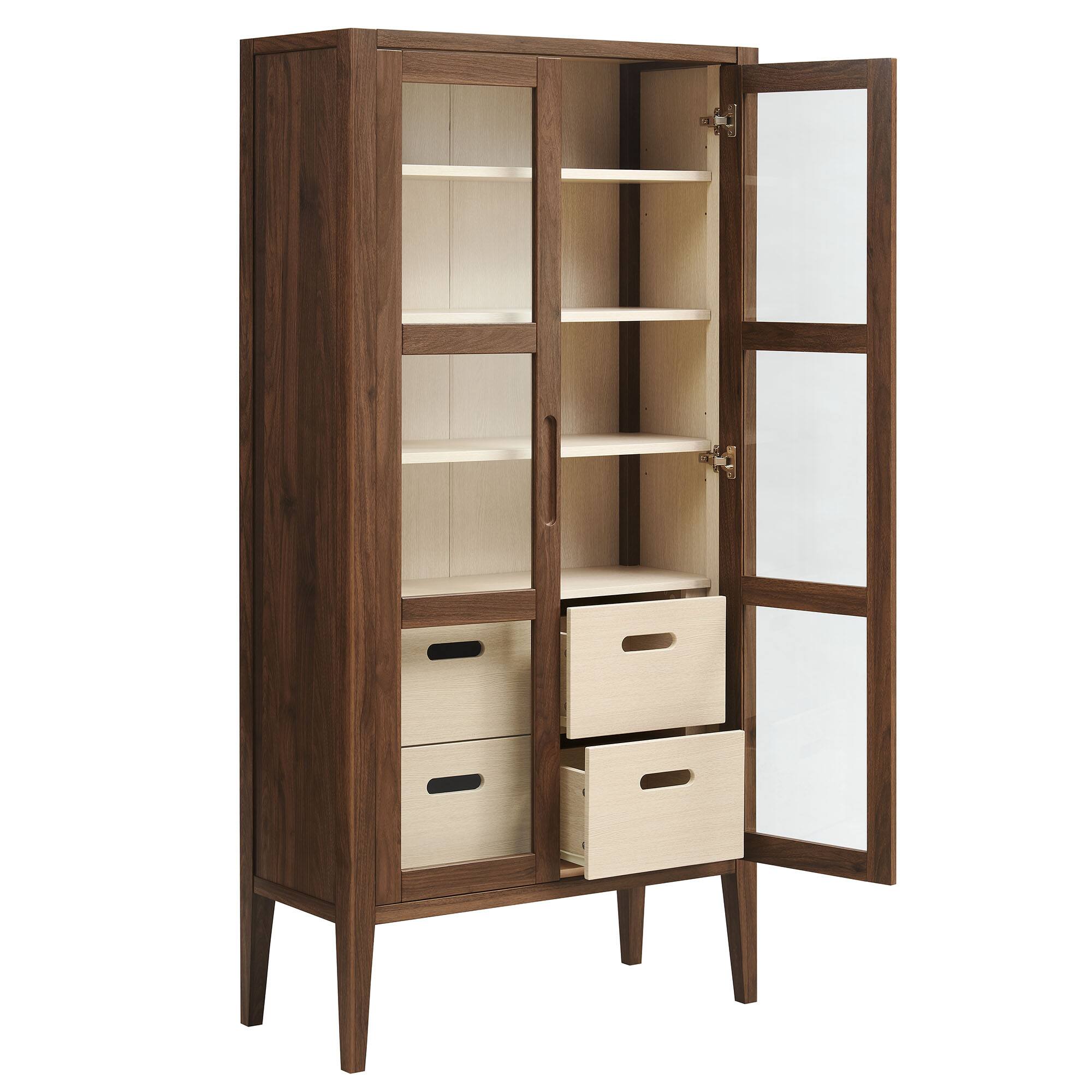Alt View 2. Modway - Nell 71" Glass Door Tall Display Storage Cabinet by Modway - Walnut.