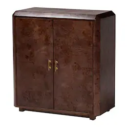 bali & pari - Valora Real Burl Wood Storage Cabinet - Modern Accent Cupboard with Double Doors and Brass Handles, Elegant Sideboard - Dark Walnut