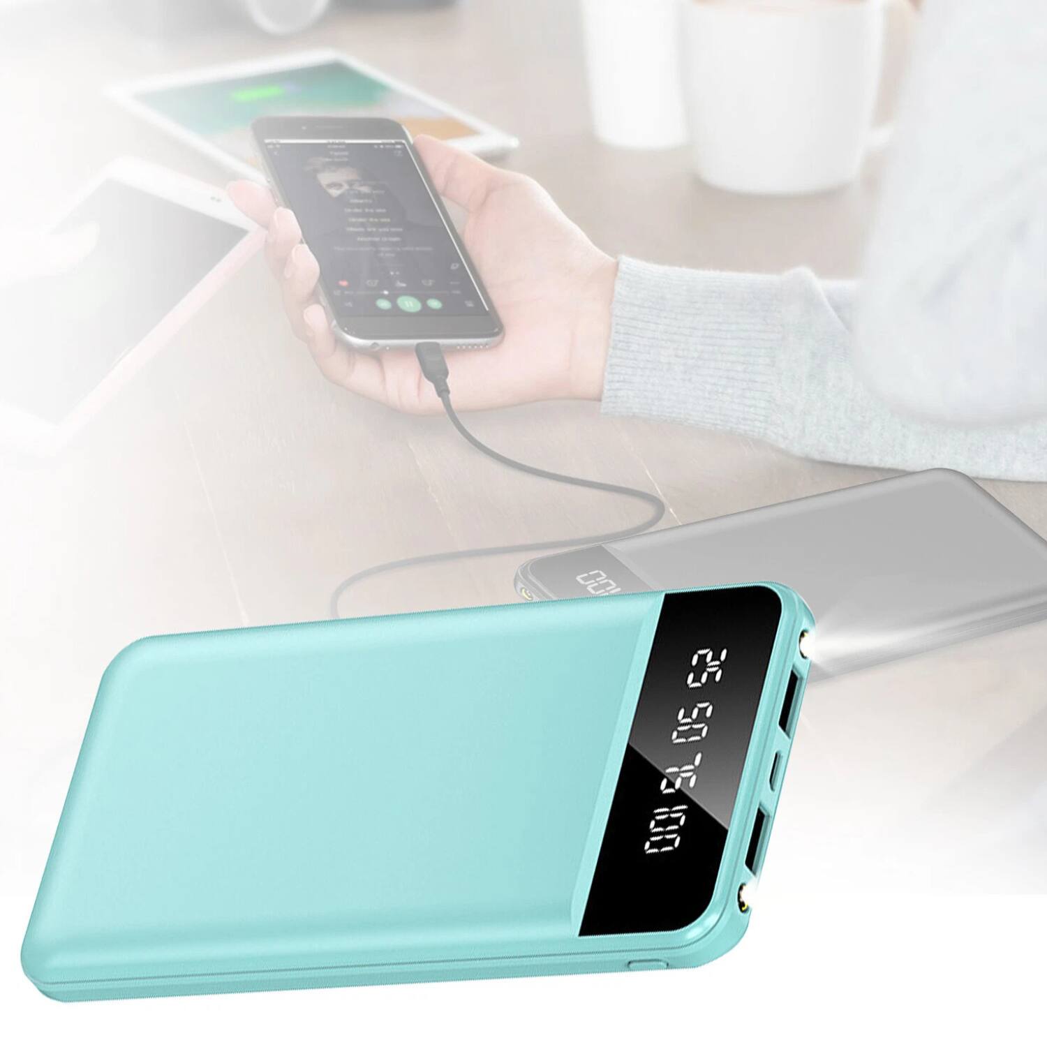 Left. Home Collection - 10000mAh Portable Power Bank with LED Flashlight & Smart Digital Display Blue - Blue.