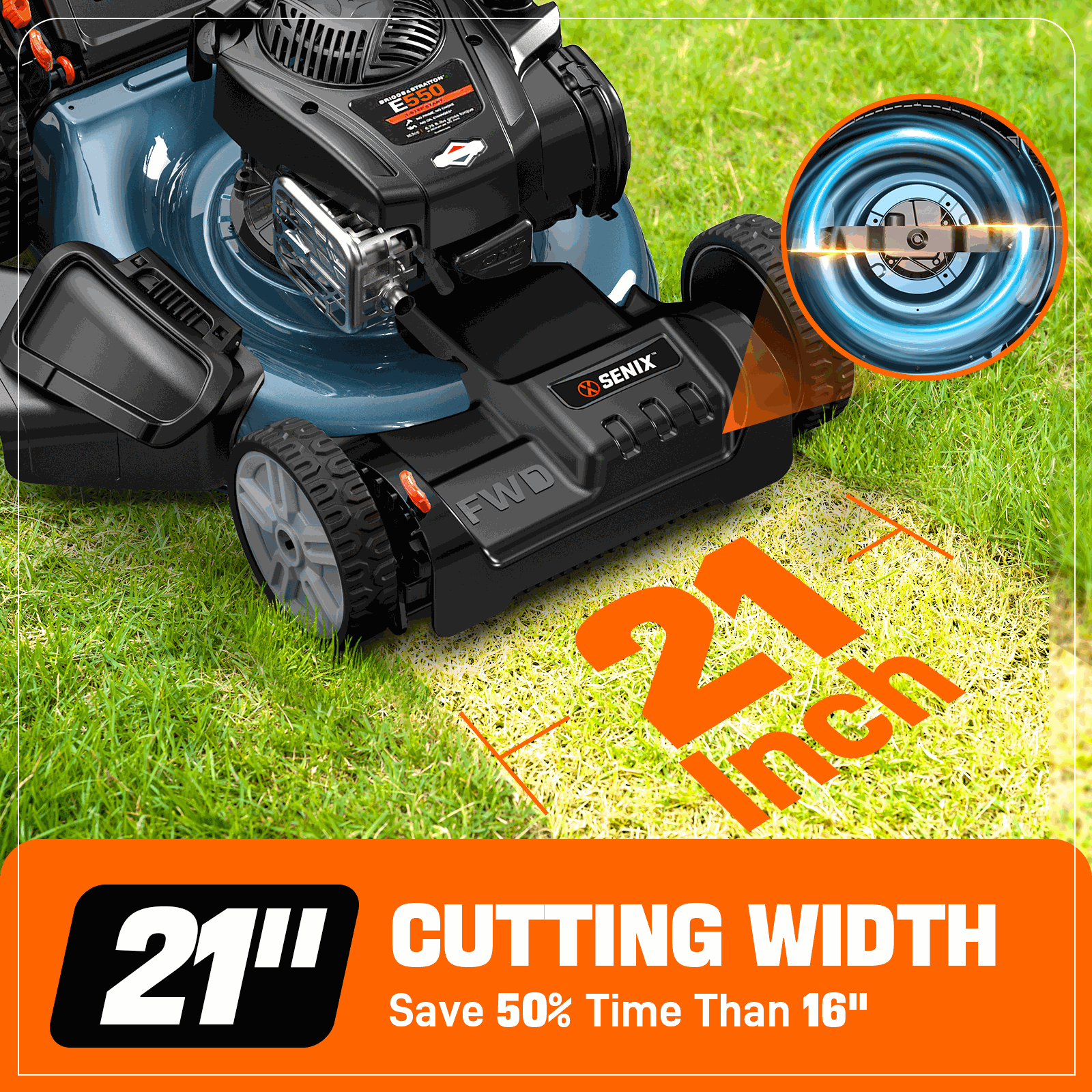 E550 LES T020: SENIX 99D FWD 21 Inch 21" CUTTING WIDTH Save 50% Time Than 16"