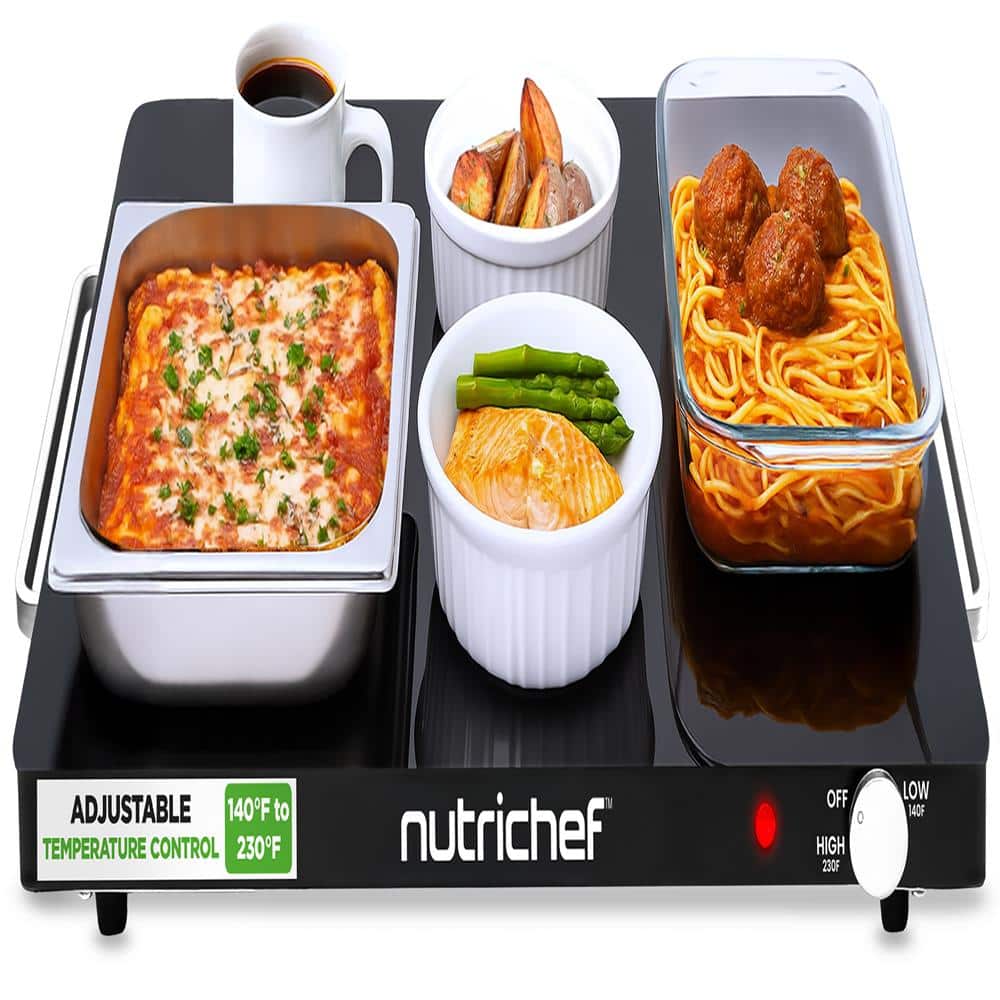 NutriChef - Electric Warming Tray | Glass Surface Hot Serving Tray | Adjustable Temperature 140°F to 230°F - Black