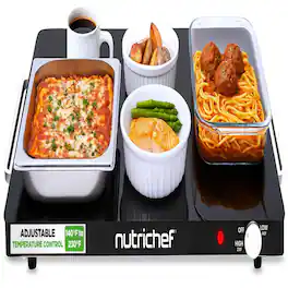 NutriChef - Electric Warming Tray | Glass Surface Hot Serving Tray | Adjustable Temperature 140°F to 230°F - Black