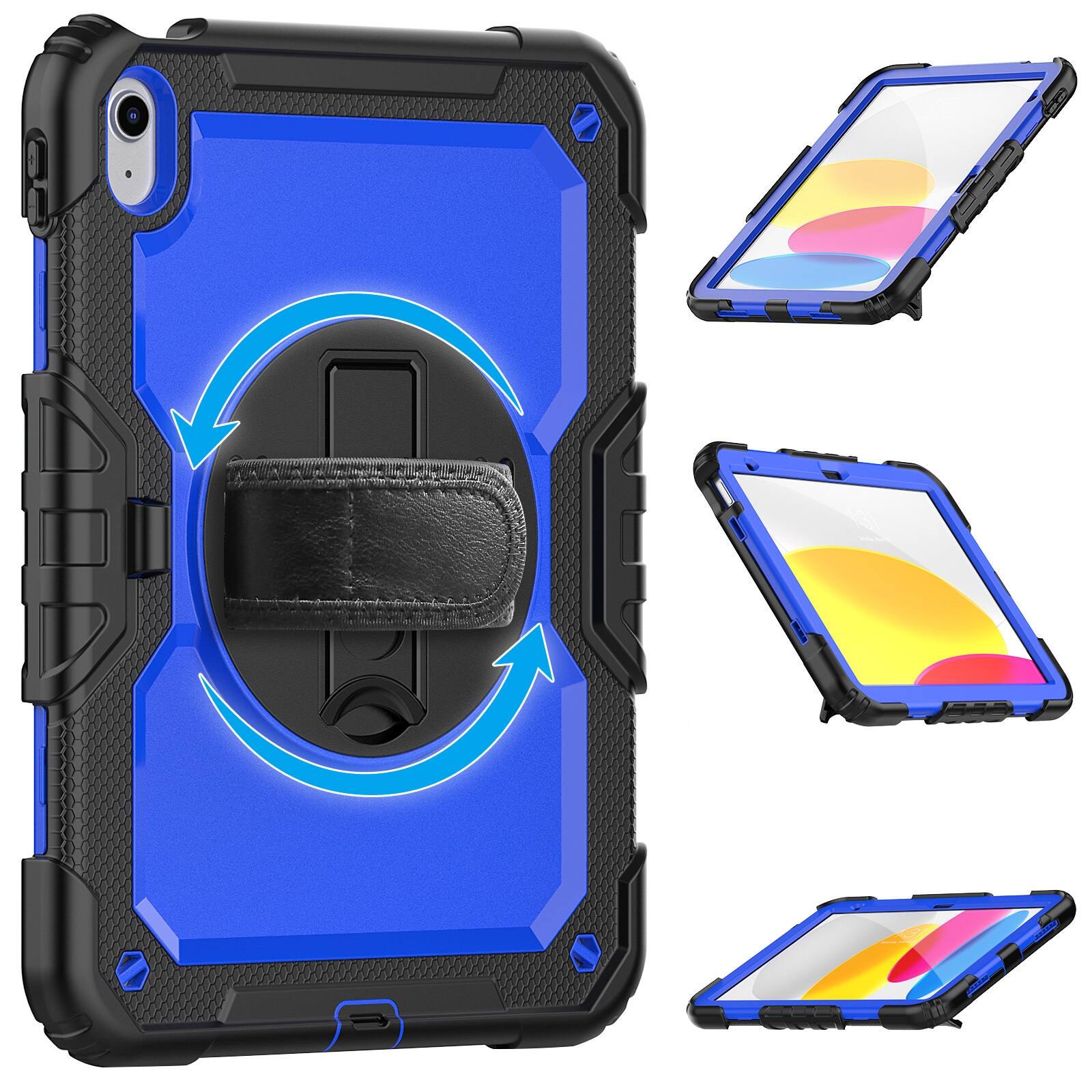 Left. UUCOVER - Full Body Case for iPad A16 11-inch 2025/10th Gen Shockproof Built-in Screen Protector Stand Hand/Shoulder Strap Cover - Blue+Black.