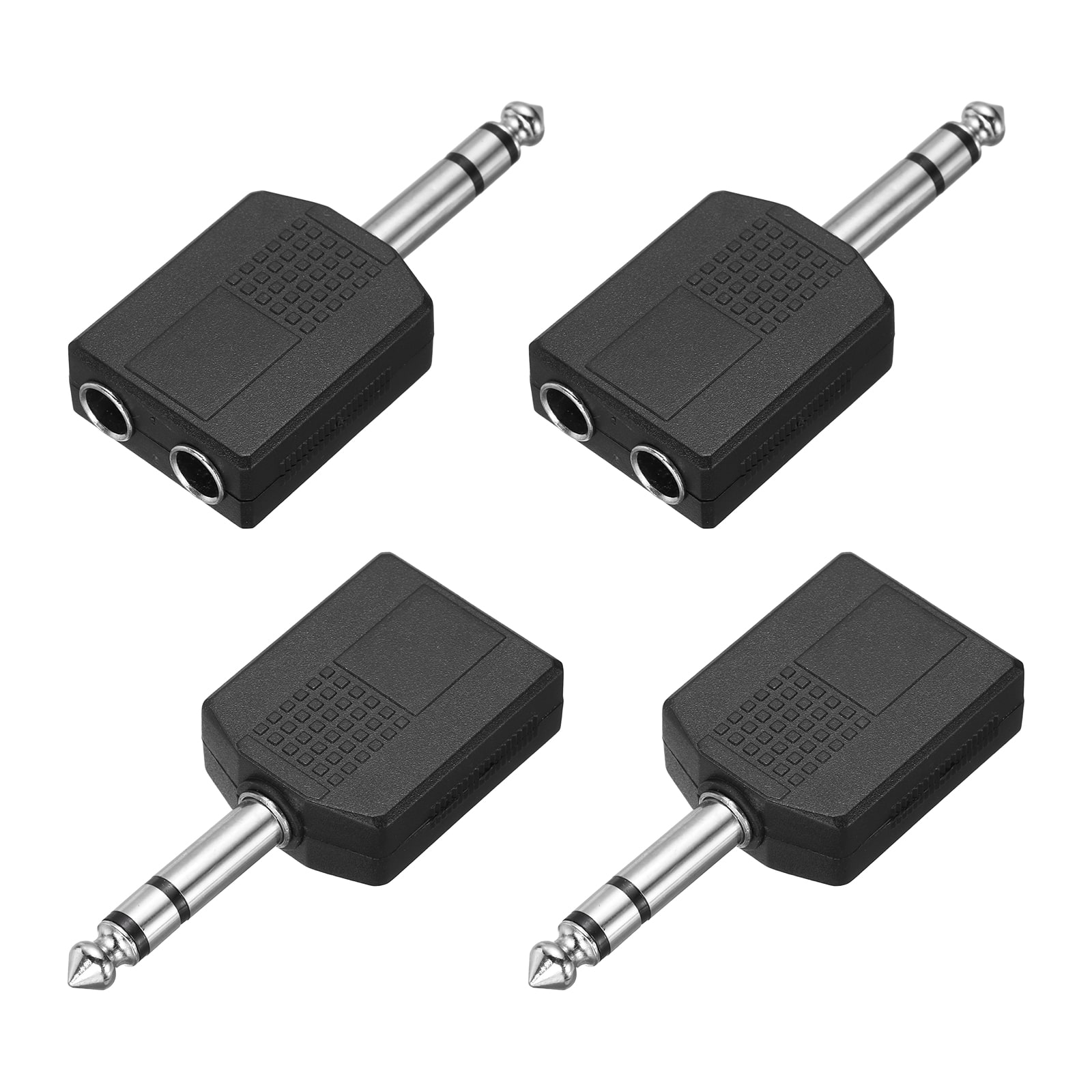Unique Bargains - 4pcs TRS6.35mm Male to 2x6.35mm Female Adapter Stereo Zinc Alloy Nickel Plating for Mics/Guitars/Speakers - Silver Black