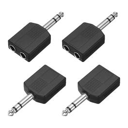 Unique Bargains - 4pcs TRS6.35mm Male to 2x6.35mm Female Adapter Stereo Zinc Alloy Nickel Plating for Mics/Guitars/Speakers - Silver Black