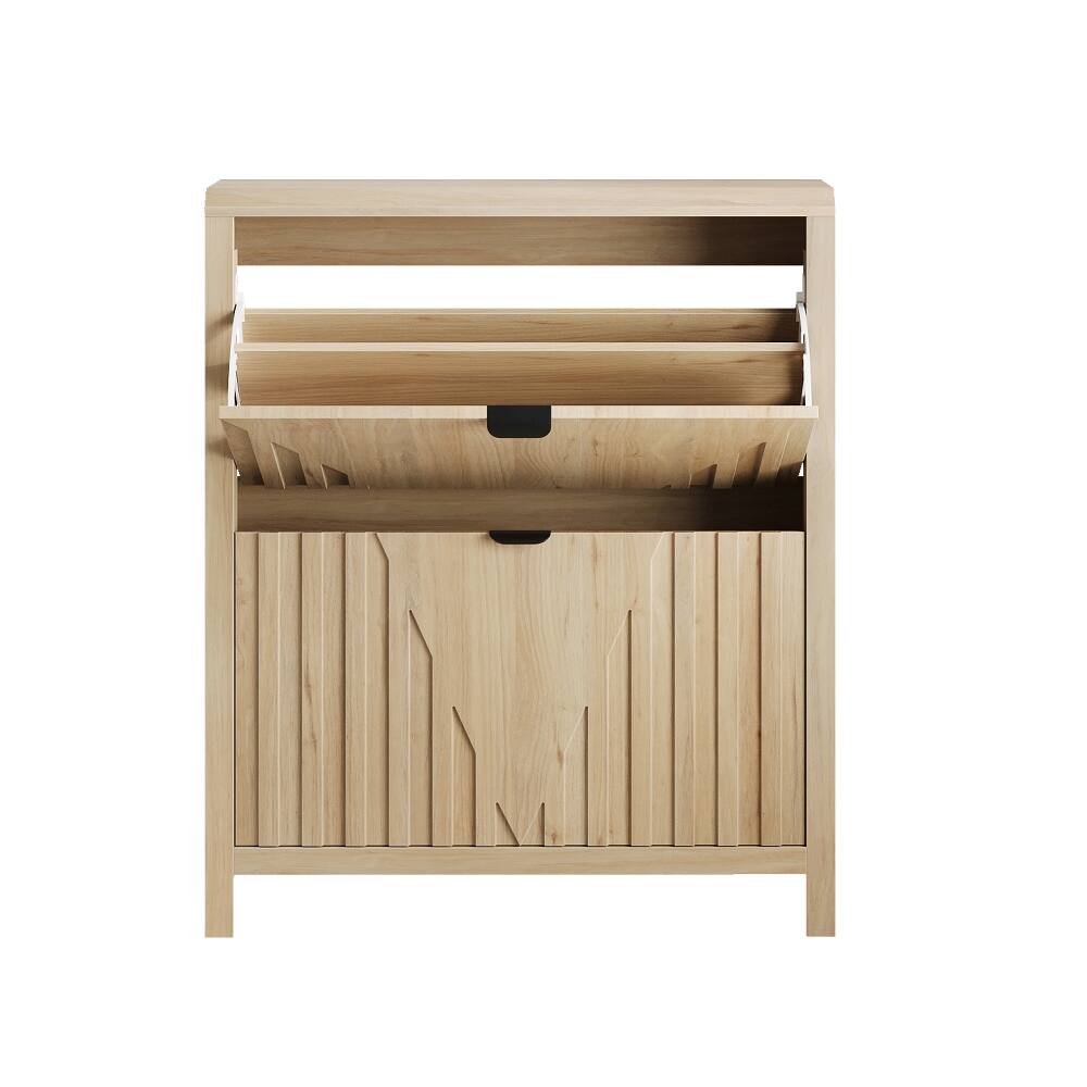 Alt View 7. Loheer - Loheer 31.5 inch oak entryway shoe cabinet with vertical carved panels - Oak.