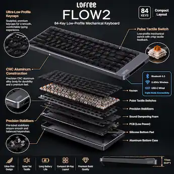 Lofree Flow2 84 Key Low Profile Triple Mode Wireless Mechanical Lofree Flow2 84 Key Low Profile Triple Mode Wireless Mechanical