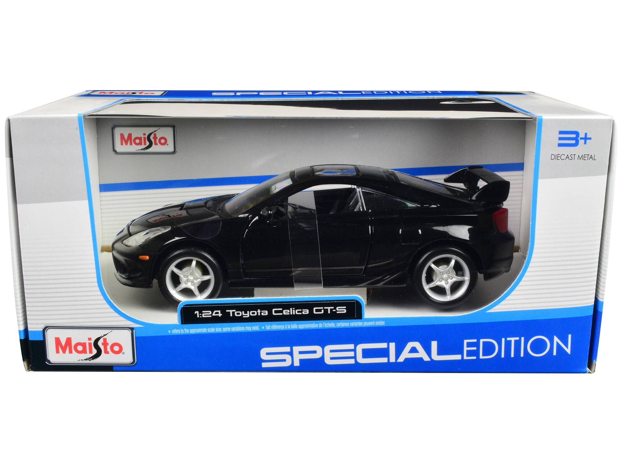 ATUI Maisto to.  
3+ DIECAST METAL  
Maisto to  
1:24 Toyota Celica GT-S  
rachete: certaines orate peuvent mister  
rference I a ale approxinatovn de scale e some vrtations my bst 1 refles E the approvinate  
SPECIALEDITION