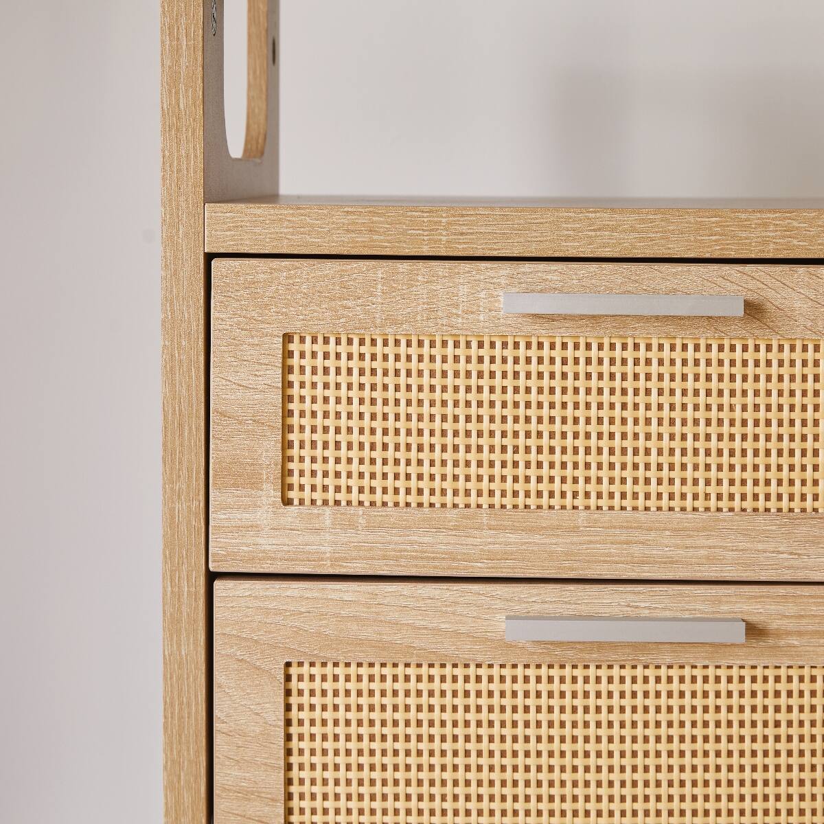 Alt View 6. Loheer - Loheer Set of 2 Nightstands With Drawers, Natural Wood Bedside Tables With Rattan Detail, Bedroom Storage - Natural Wood.