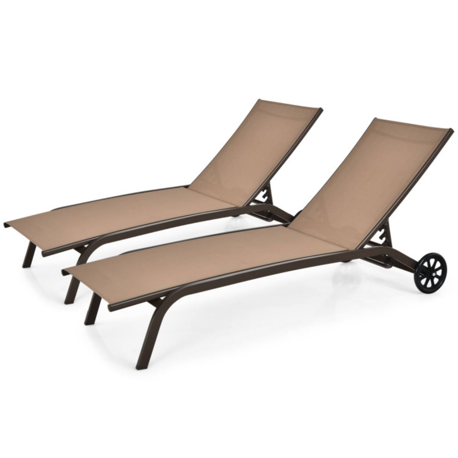 Alt View 3. Mondawe - 75" Outdoor Chaise Recliner w 6-Position Backrest & Wheels 330 lbs Breathable Fabric - Brown.