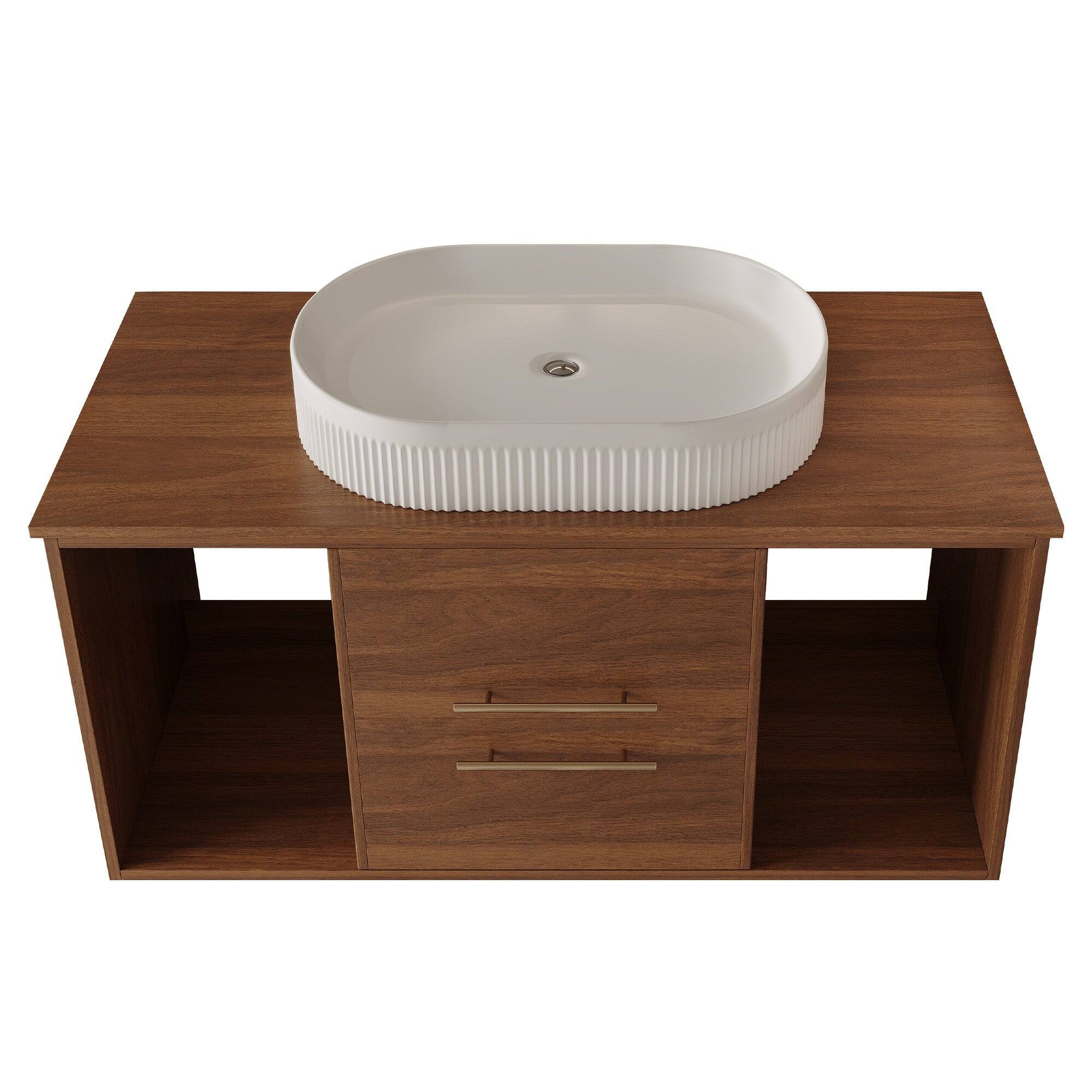 Alt View 2. Boyel Living - 39.4 In Wall Mounted Bathroom Vanity Oval Ceramic Sink Solid Wood Soft Close Drawers - Walnut.