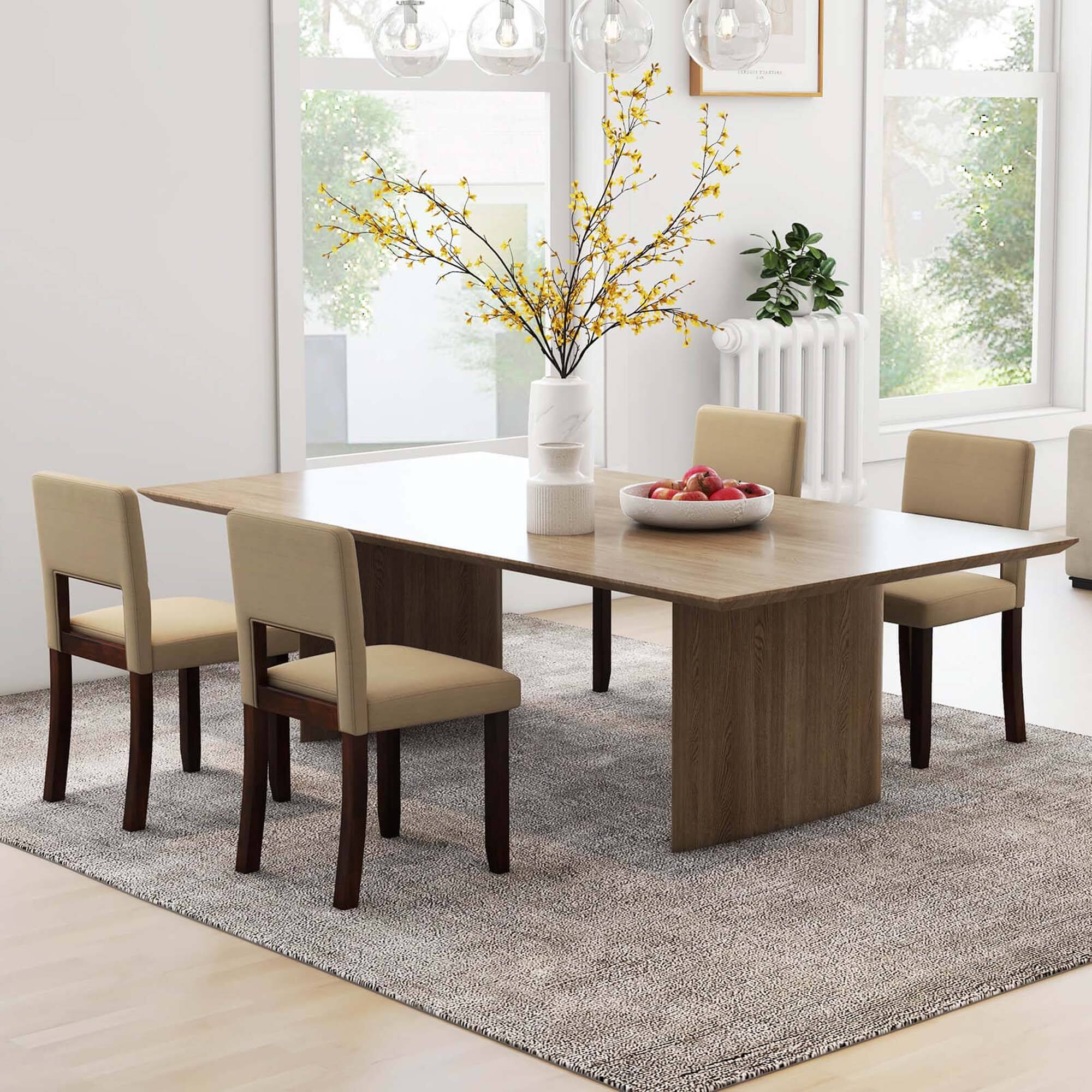 Angle. Costway - Wooden Dining Chair Set of 4 with Acacia Wood Frame Padded Seat & Back Home - Beige+Brown.