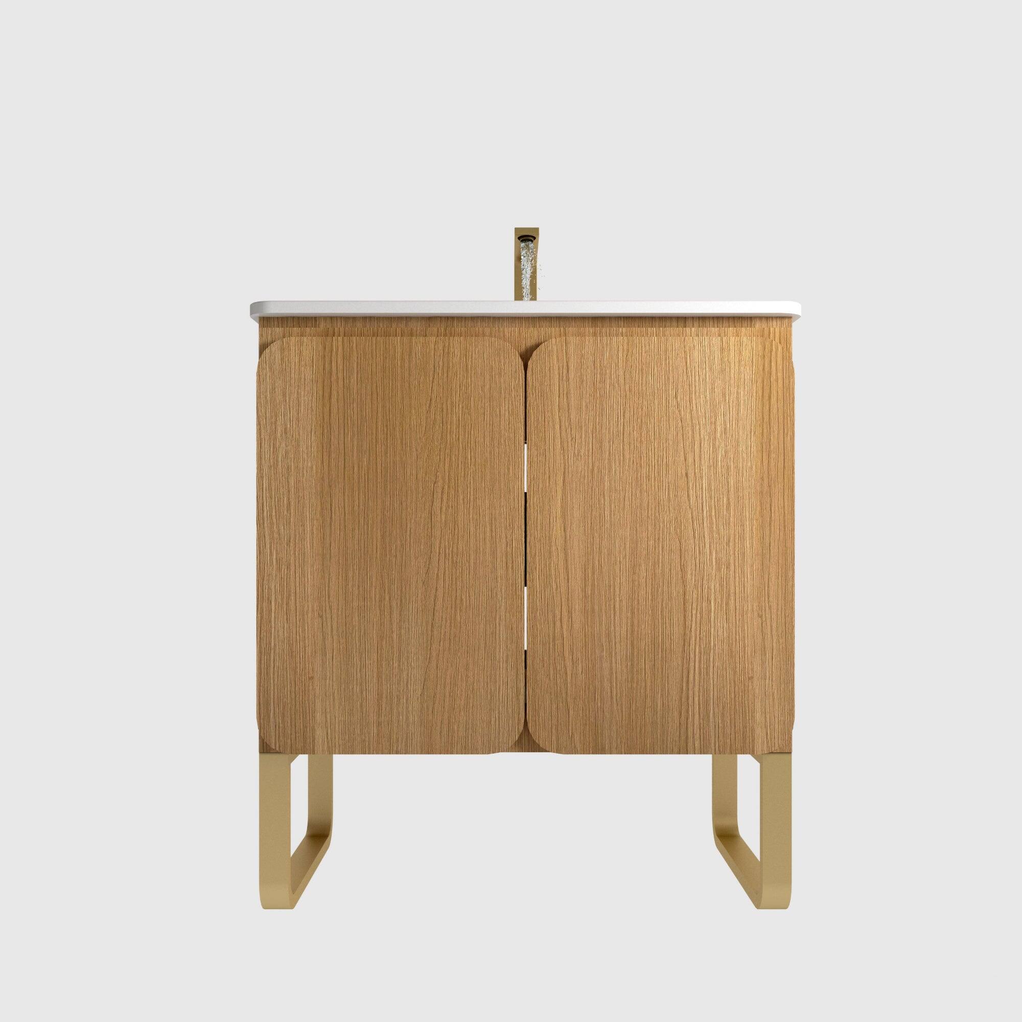 Alt View 7. Boyel Living - 30 in. Freestanding & Wall Mounted Light Wood Bathroom Vanity with Ceramic Sink and Large Storage - Light Oak.