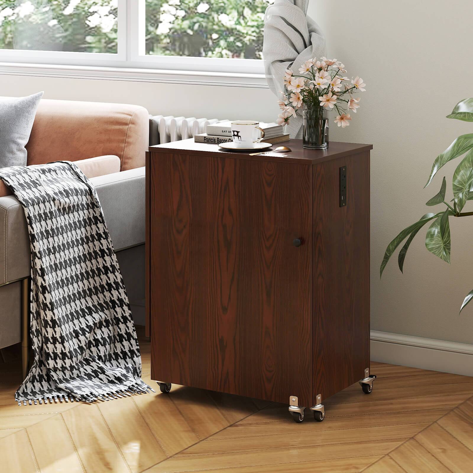 Alt View 5. Costway - Costway Folding Sewing Table Rolling Craft Station with 3 Storage Bins & Charging Station - Brown.