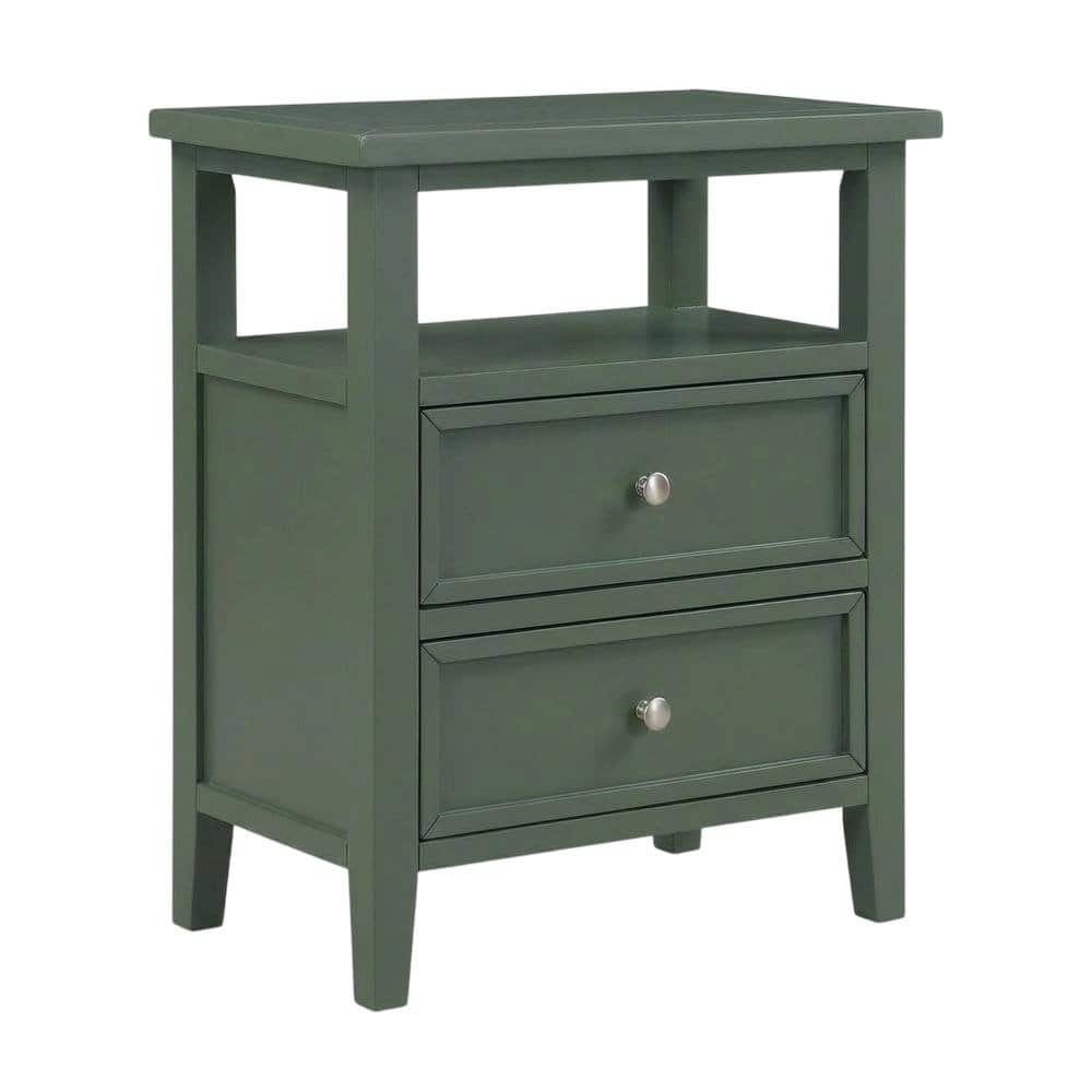 FurniFact - Nightstand with 2 Drawers and Classic Style - Vintage Green