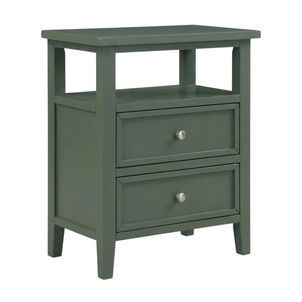 Front. FurniFact - Vintage Green Nightstand with 2 Drawers and Classic Style - Vintage Green.