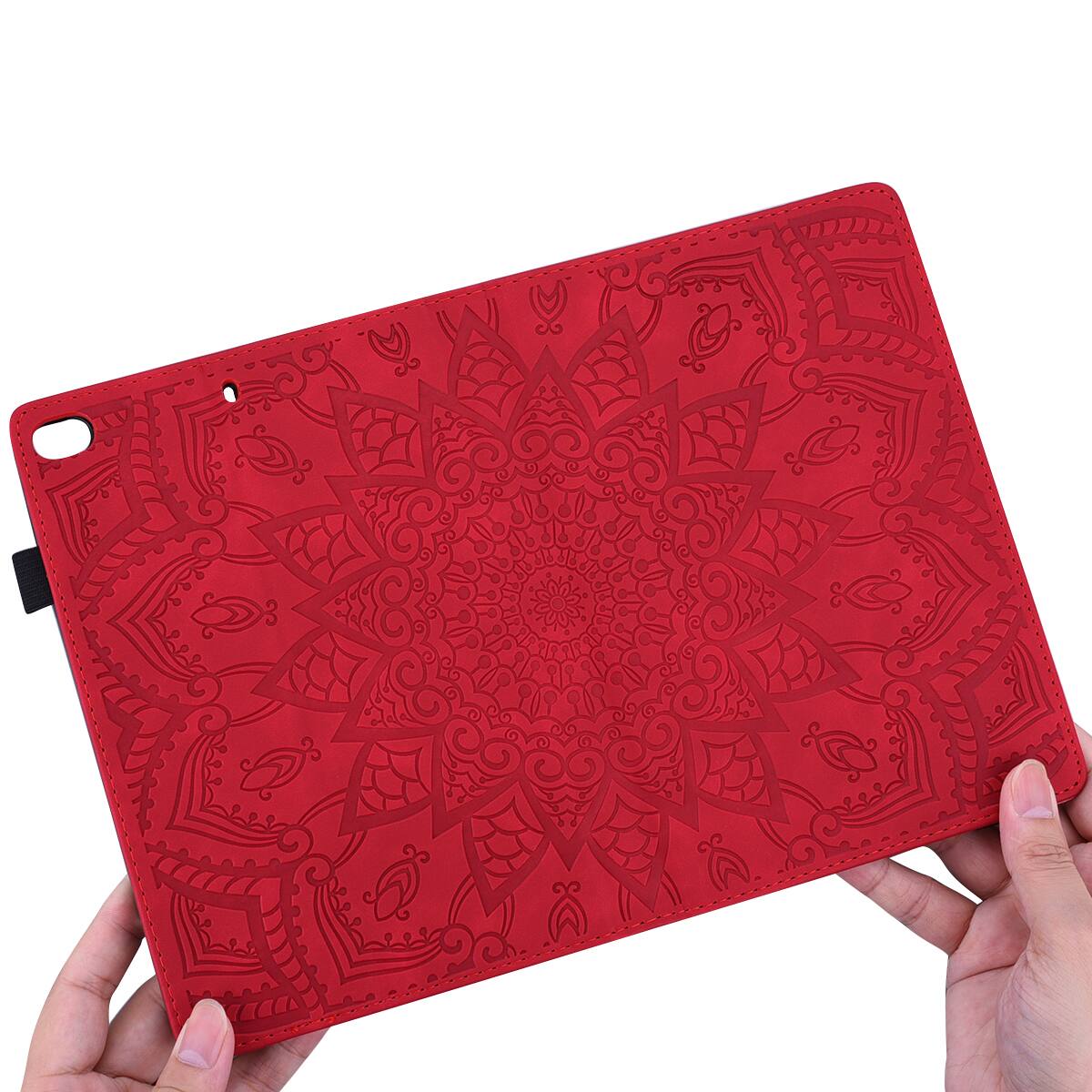 Angle. Dteck - Case for Samsung Galaxy Tab S10 Ultra & S9 Ultra & S8 Ultra (X920/X910/X900),Shockproof Embossed PU Leather Folio Cover - Red.