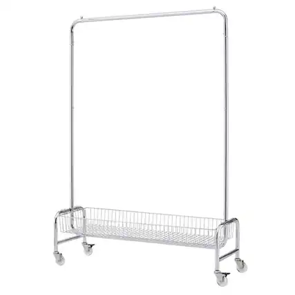 Front. ALEXOUN - Rolling Clothes Rack - Chrome, Metal Frame, Bottom Storage Shelf, 66.93" Height, 47.24" Length, 15.75" Width - Silver.