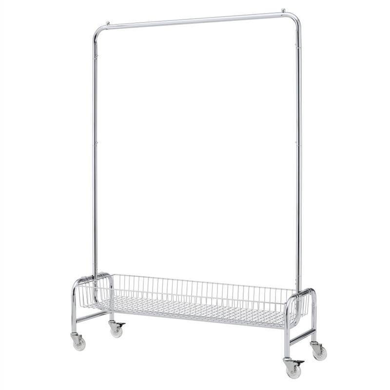 Front. ALEXOUN - Rolling Clothes Rack - Chrome, Metal Frame, Bottom Storage Shelf, 66.93" Height, 47.24" Length, 15.75" Width - Silver.