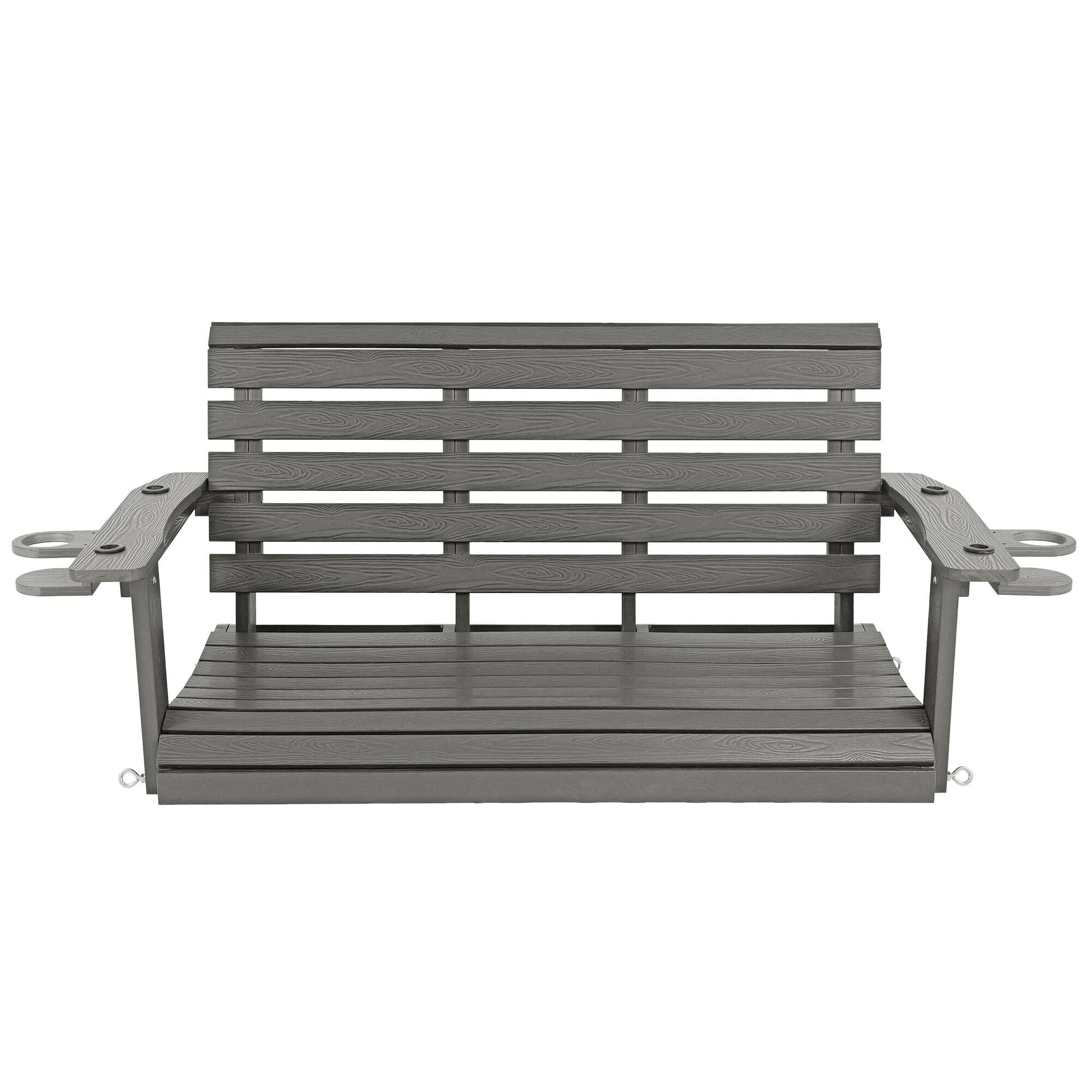 Alt View 2. Fortune Candy - 4ft Poly Lumber Outdoor Porch Swing, HIPS Weather Resistant Patio Swing Chair with Foldable Cup Holders (2-Seater) - Deep Gray.
