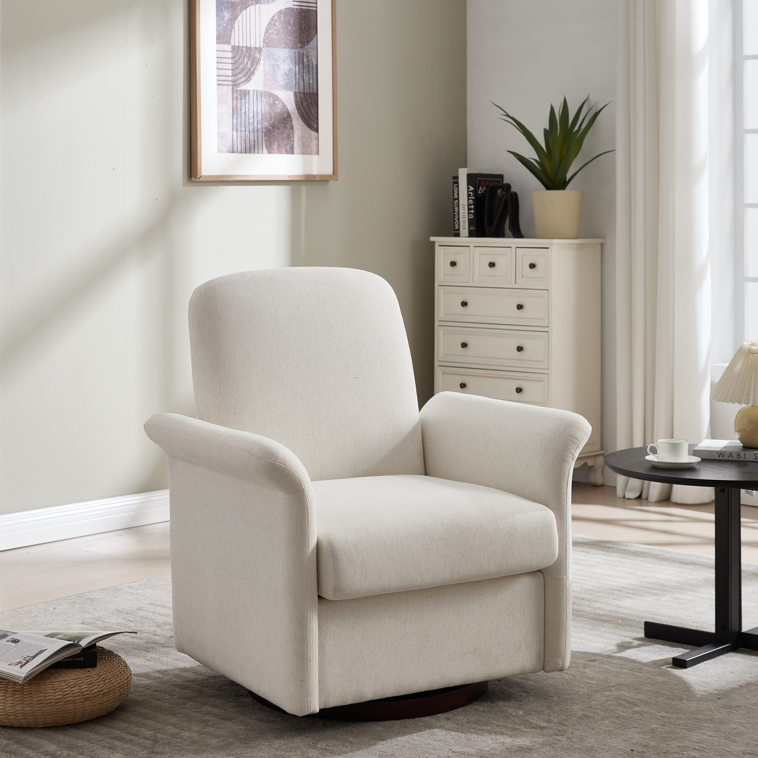 Lirago - 33" Wide Swivel Accent Chair for Bedroom Office Reading - Cream