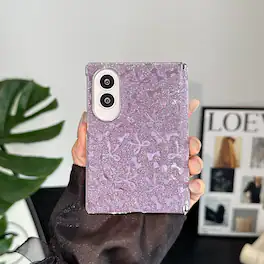 Dteck - Glitter Electroplated Frame Case for Samsung Galaxy Z Fold8, Faux Leather Rigid Plastic Magnetic Hinge Protection Cover - Purple