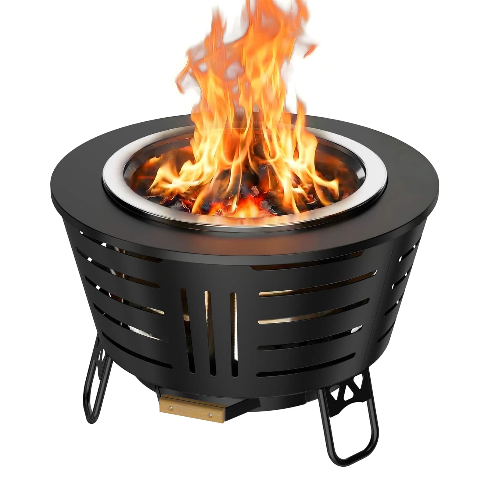 Brano - 26 in Smokeless Fire Pit, Wood Burning Outdoor Firepit, Grill Pan, Spark Screen, Removable Ash Pan, Triple-Burn Airflow - Black