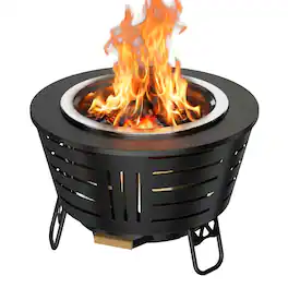 Brano - 26 in Smokeless Fire Pit, Wood Burning Outdoor Firepit, Grill Pan, Spark Screen, Removable Ash Pan, Triple-Burn Airflow - Black