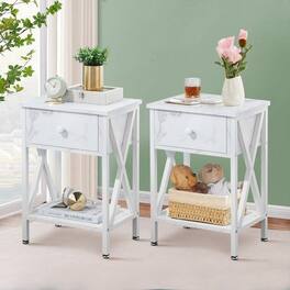 Hivvago - Set of 2 - Rustic Farmhouse 1-Drawer Nightstand Bedside Table - White