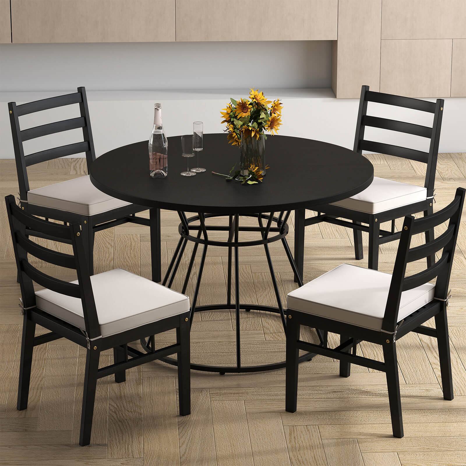 Alt View 5. Costway - Costway 47" Round Dining Table with Wooden Tabletop, Metal Base for Home Dining Room - Black.