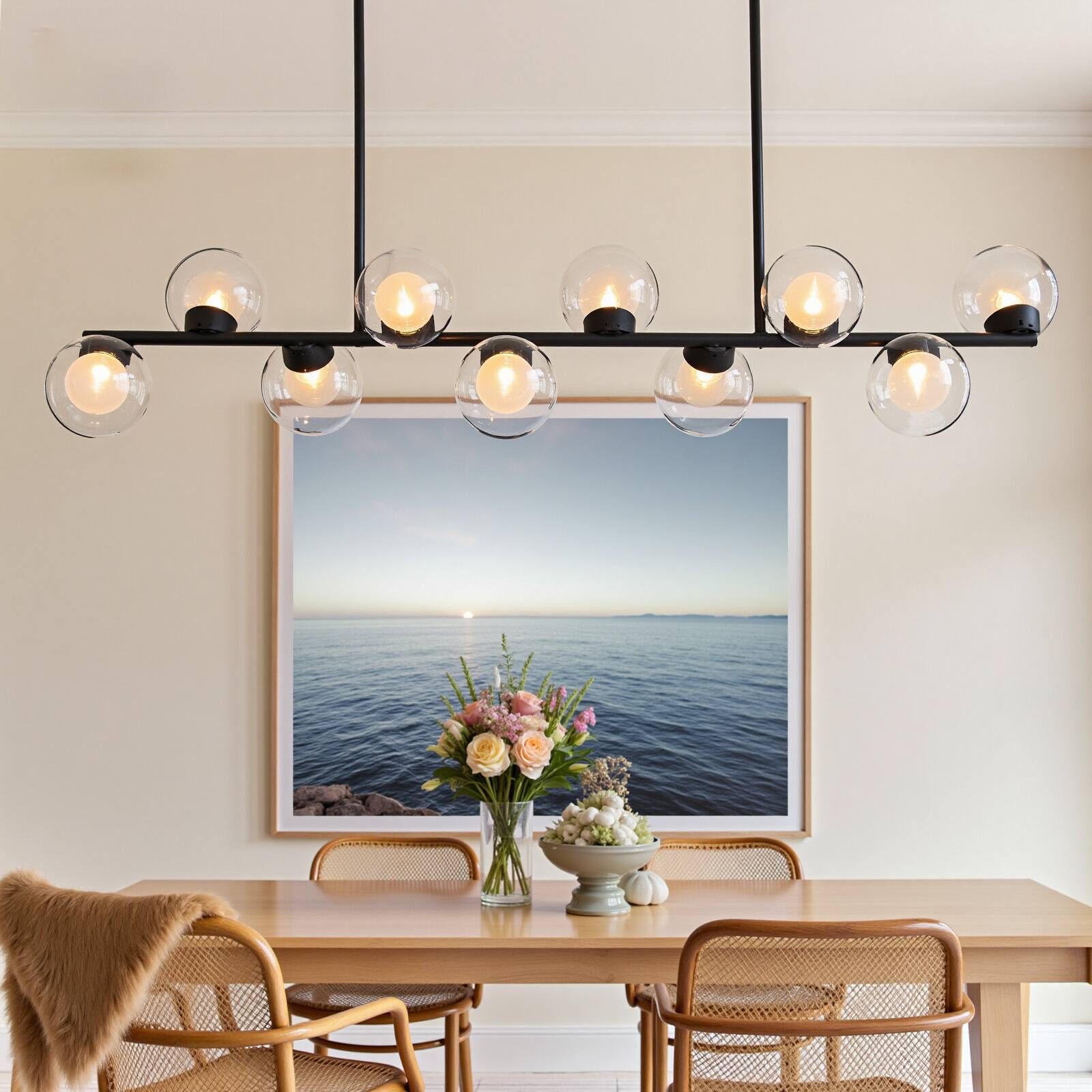 Alt View 8. Siljoy - Modern 10-Light Dimmable Linear Chandelier Clear Double Glass Gold Adj. Height – For Dining Kitchen Bedroom - Black.