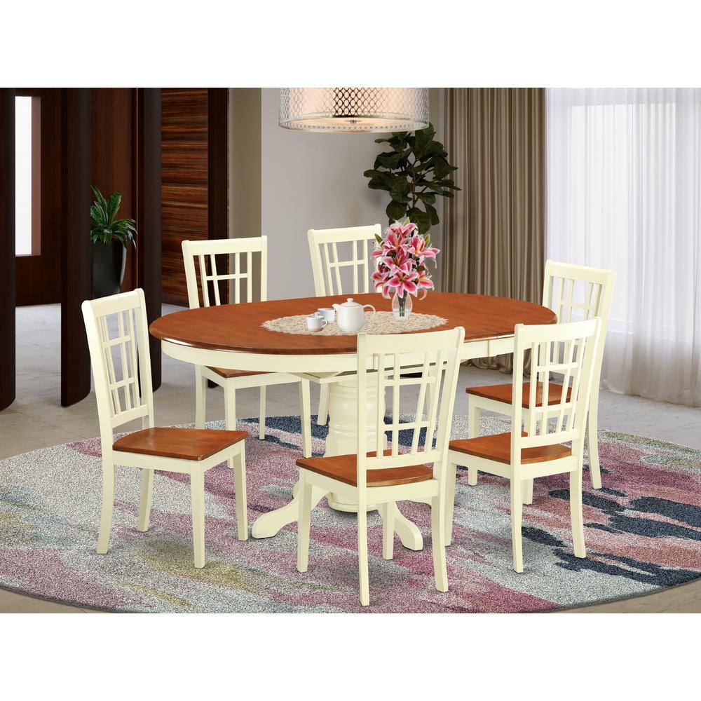 Back. East West Furniture - 7 PC Dining room set -Small Kitchen Table and 6 Dining Chairs - Buttermilk & Cherry.