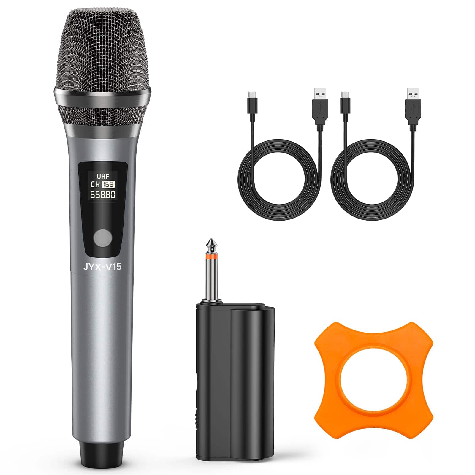 PO3TICJUNKI3 - Wireless Microphone Professional Uhf Metal Handheld Dynamic Mic System With Rechargeable Receiver Plug For - Gray