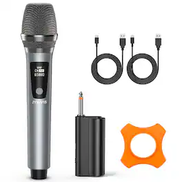 PO3TICJUNKI3 - Wireless Microphone Professional Uhf Metal Handheld Dynamic Mic System With Rechargeable Receiver Plug For - Gray