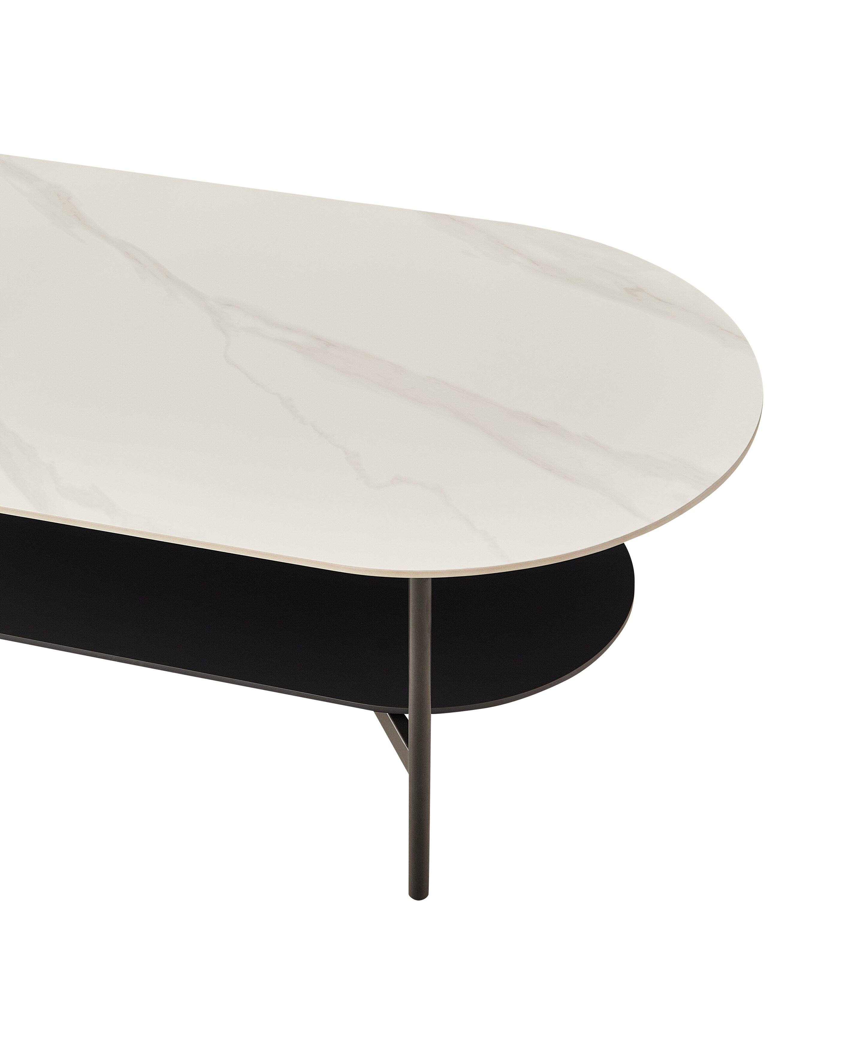 Alt View 8. Tiramisubest - Contemporary Coffee Table,Sintered Stone Surface with White Ceramic Finish,Double Layer,MDF Base Matte Dark Grey Shelf - White+gray.