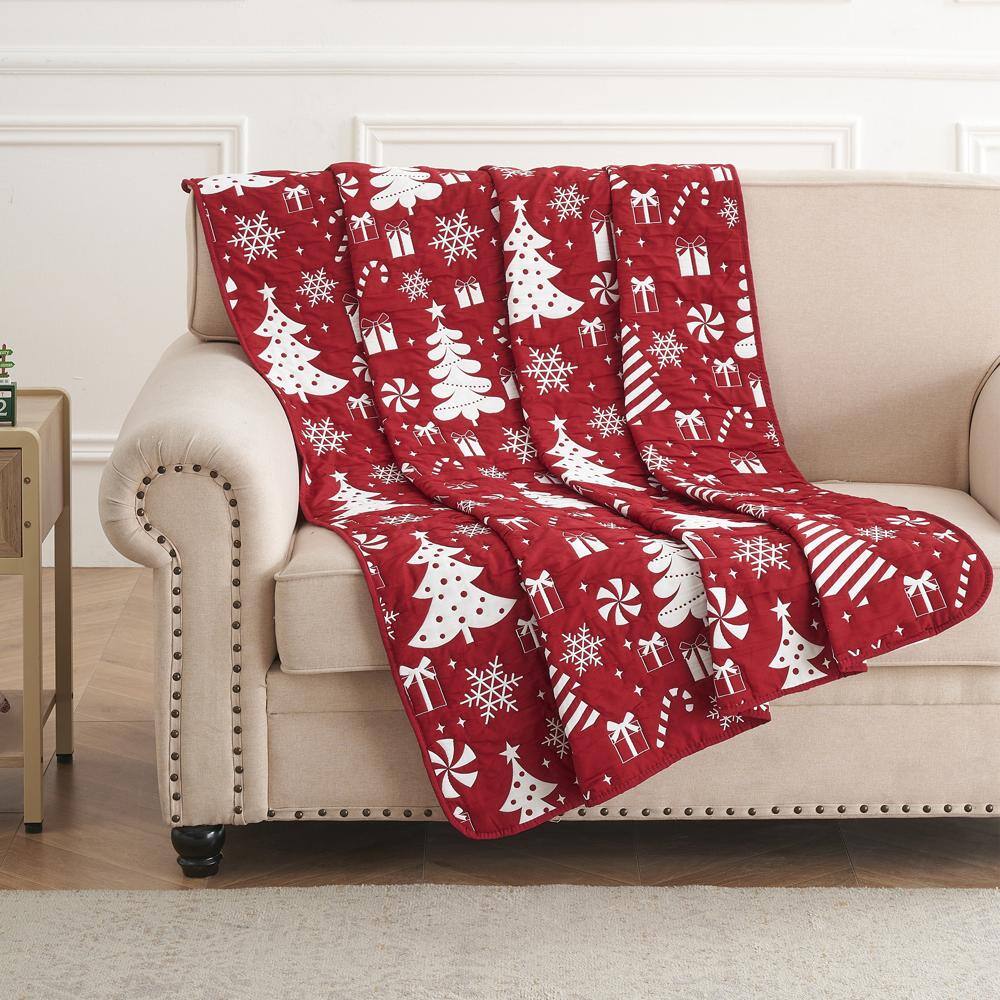 Alt View 2. Greenland Home Fashions - Greenland Home Fashions Festive Christmas Pattern Reversible Design Durable Polyester Throw 50" x 60" Red - Red.
