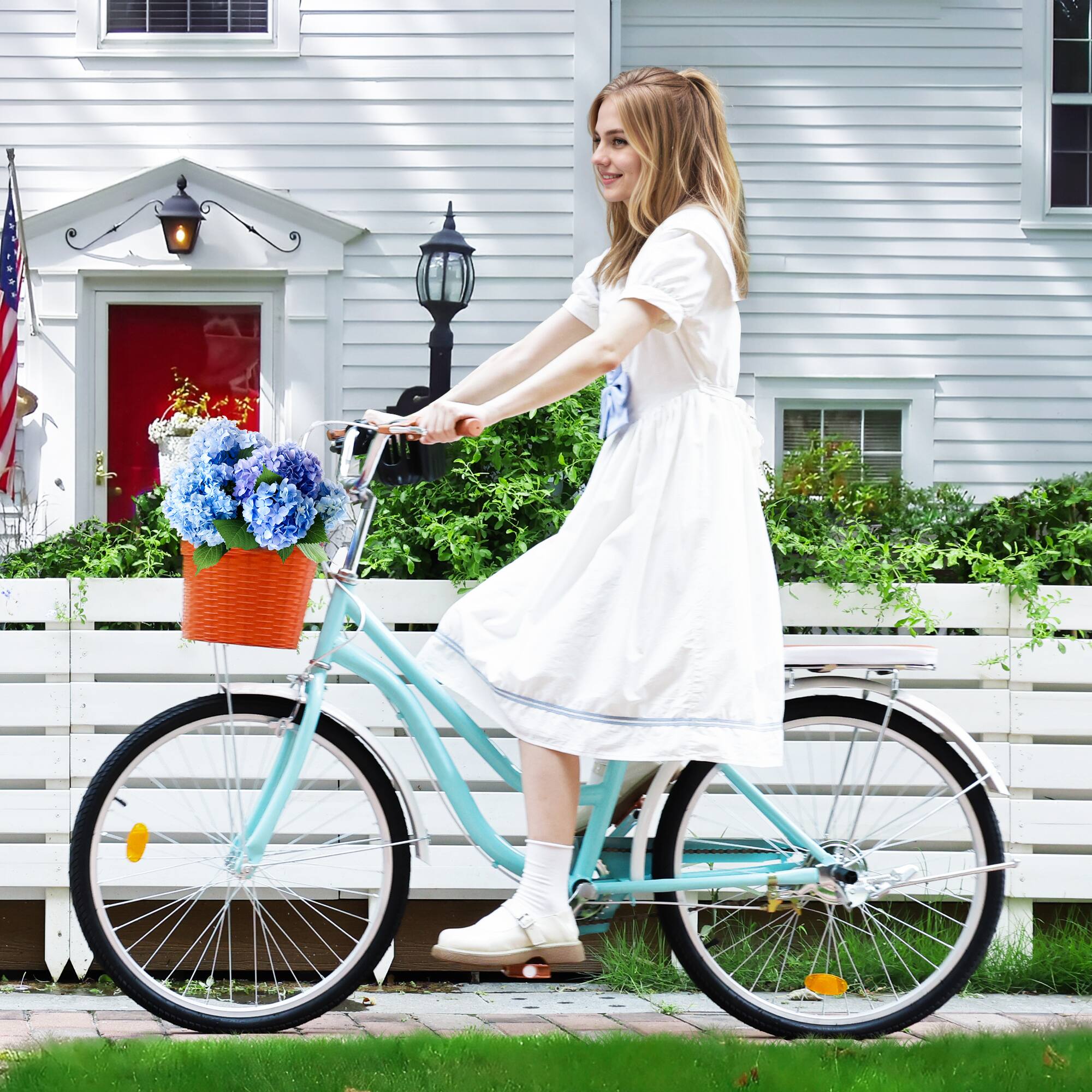 Alt View 6. Topteng - 26 Inch Beach Cruiser Bike for Adult -Low Step Design, Basket & Rack, High Carbon Steel Frame, Dual Brakes Bicycle Blue - Blue.