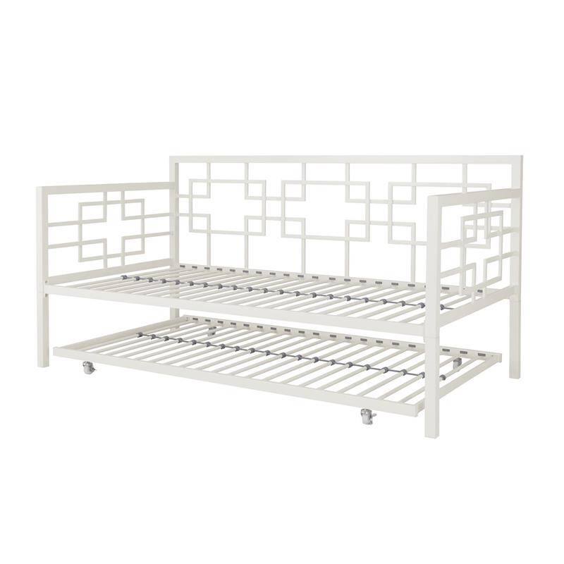 Angle. Hivvago - Hivvago Contemporary Metal Daybed Frame with Twin Pull-Out Trundle Bed - White.
