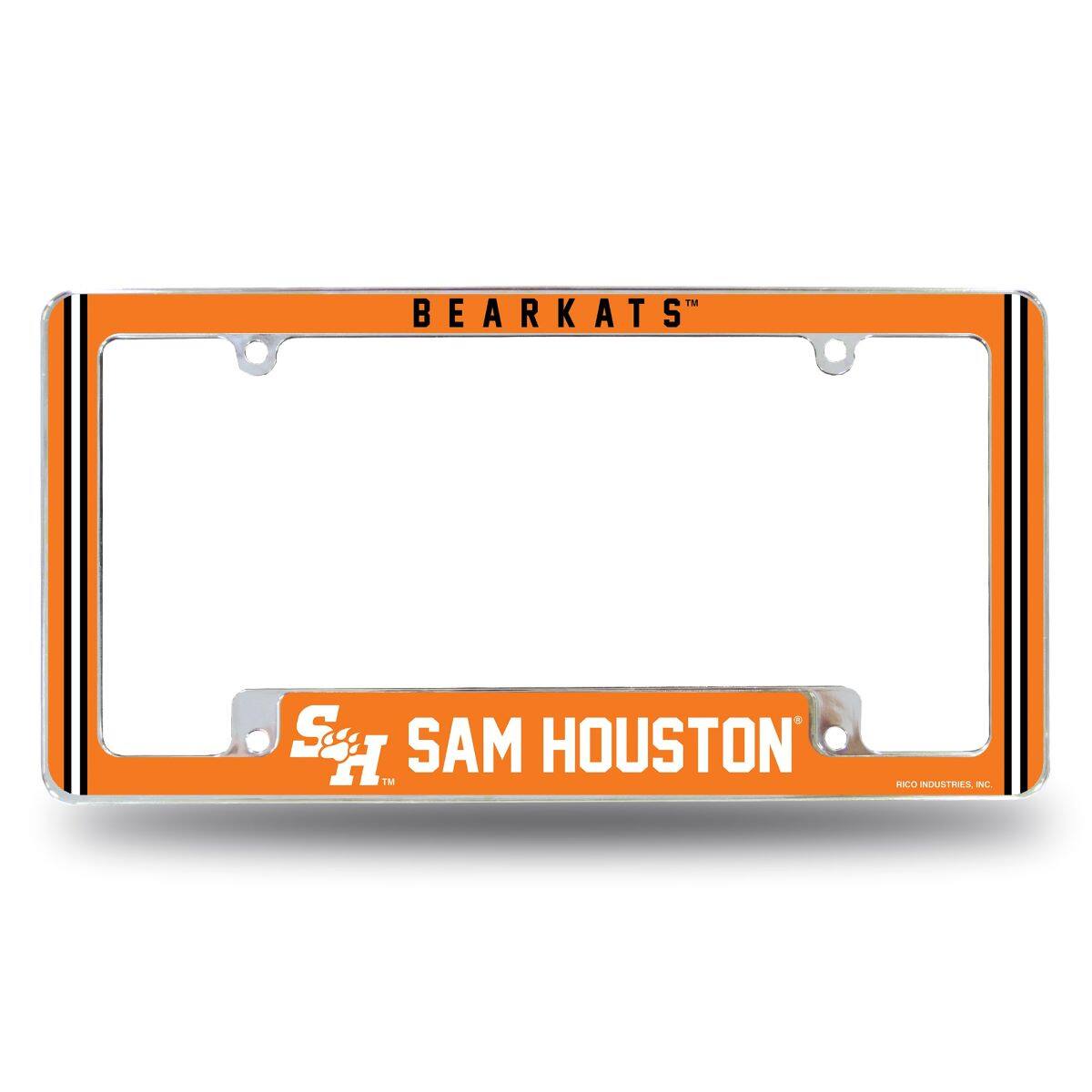 Sam Houston Bearkats Chrome Metal License Plate Frame with Full Frame Team Color Graphics