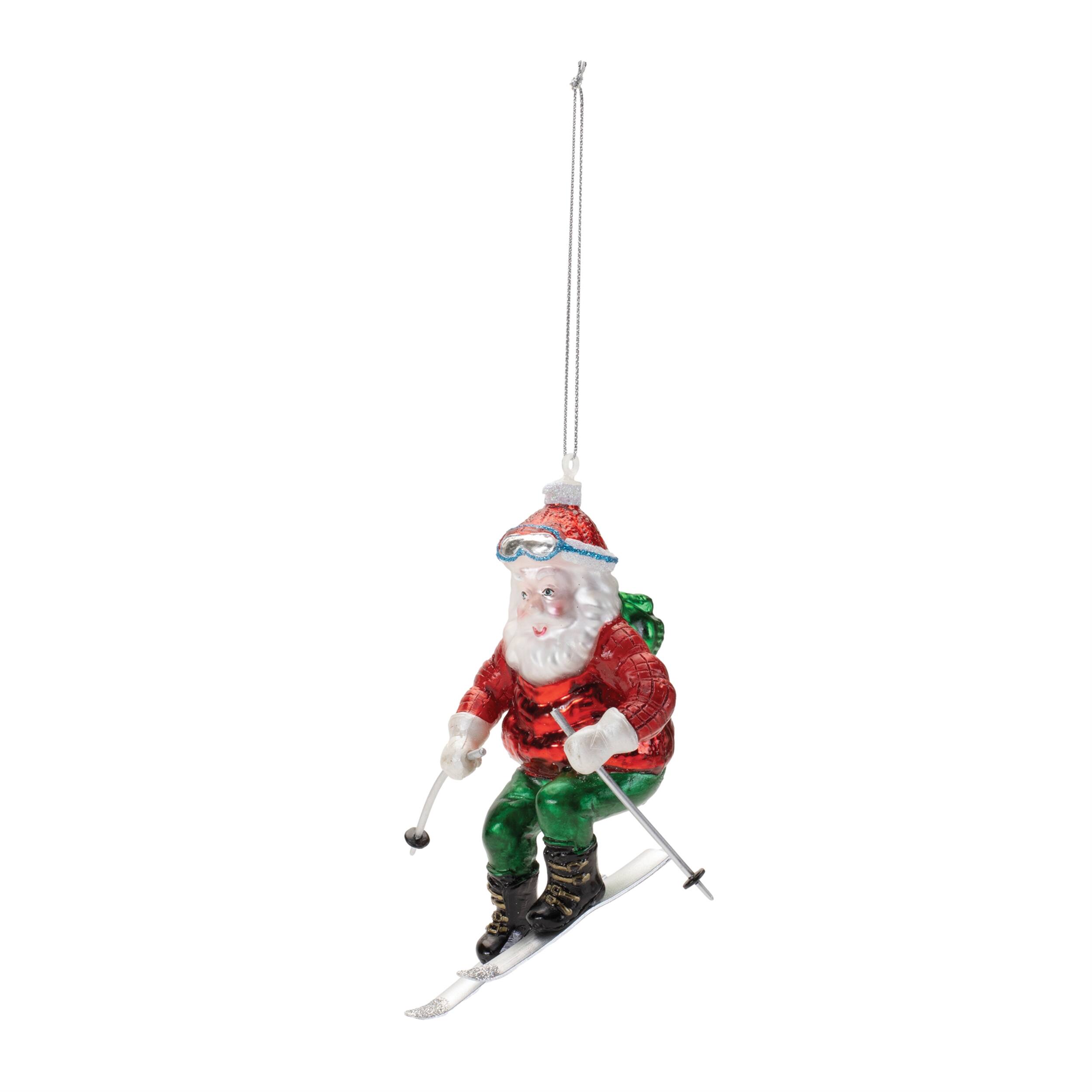 Angle. BreeBe - Glass Skiing Santa Oranment (Set of 6) - White, Red, Green.