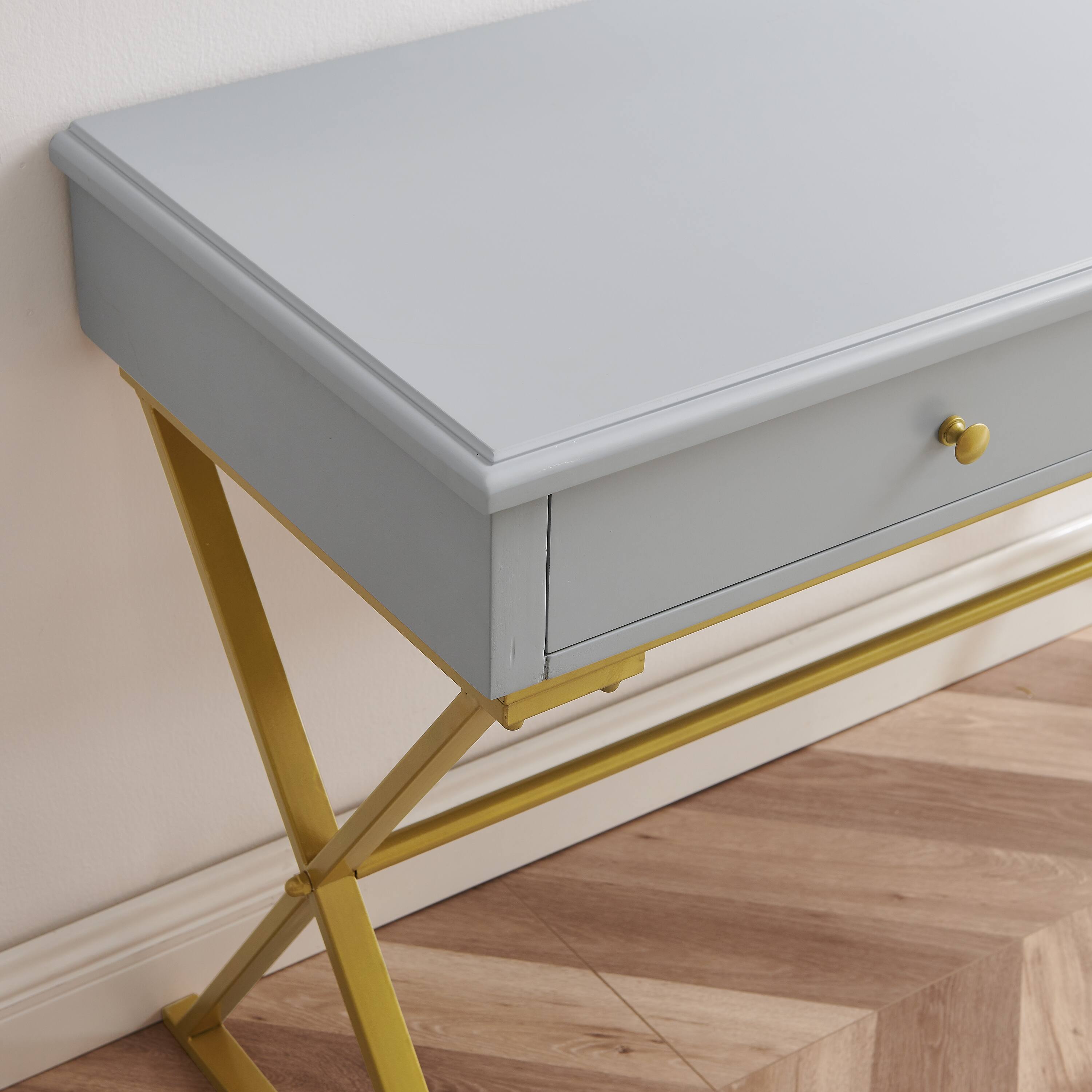Alt View 16. Linon Home Décor - Edmore Two-Drawer Campaign Desk - Gray & Gold.