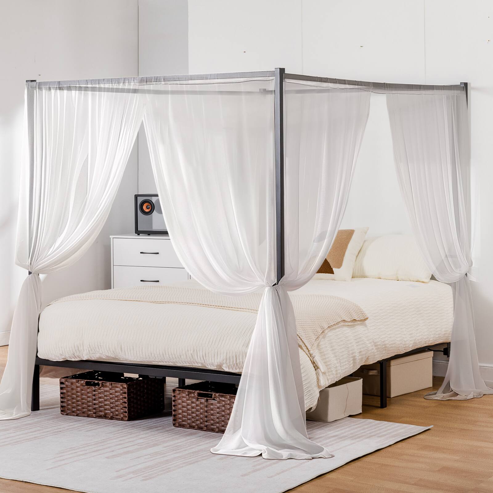 Alt View 3. GTPlayer - King Canopy Bed Frame with Movable Charging Station Metal Bed Frames - Black.