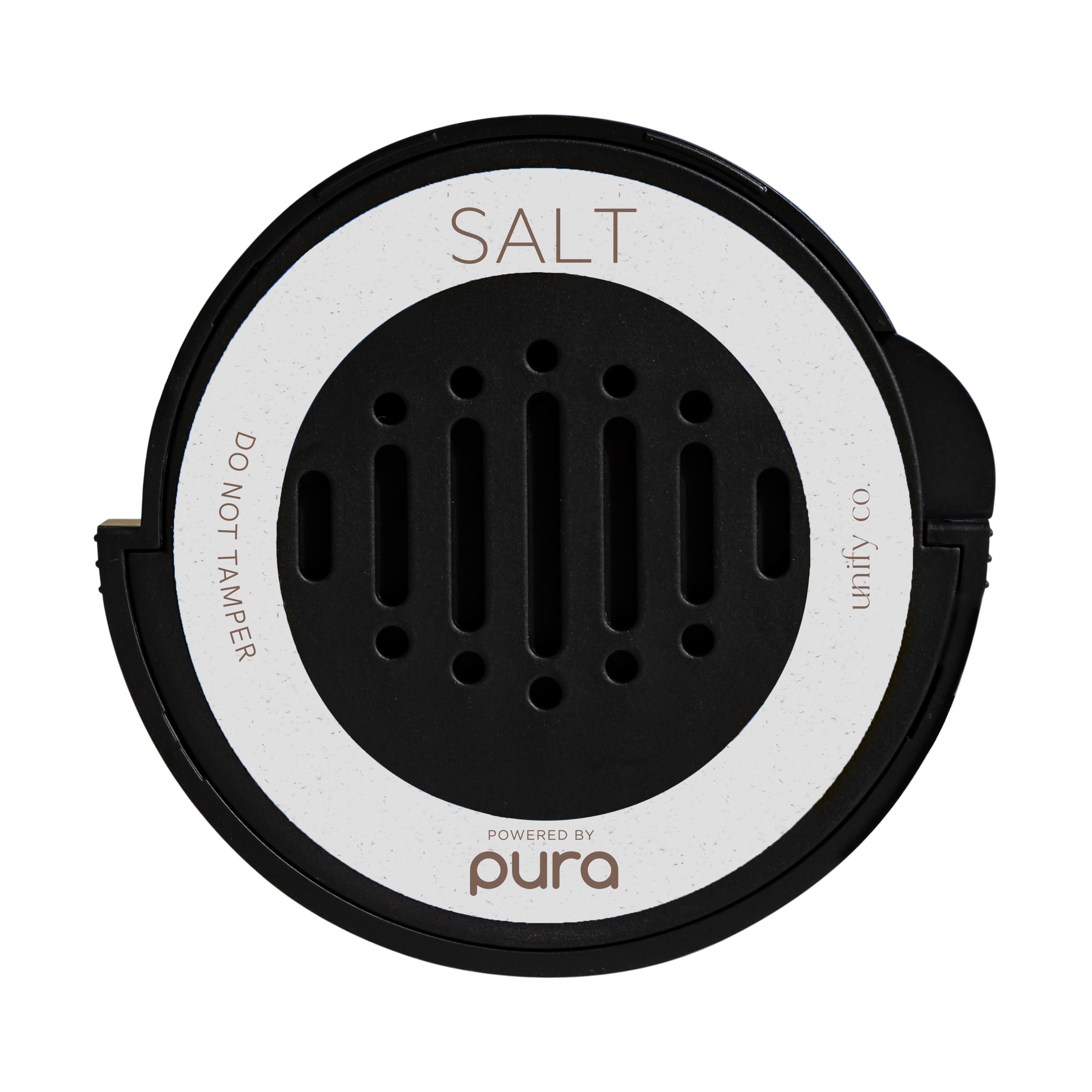 The text on the image reads "Salt. Do not tamper. Powered by pura. Unify."