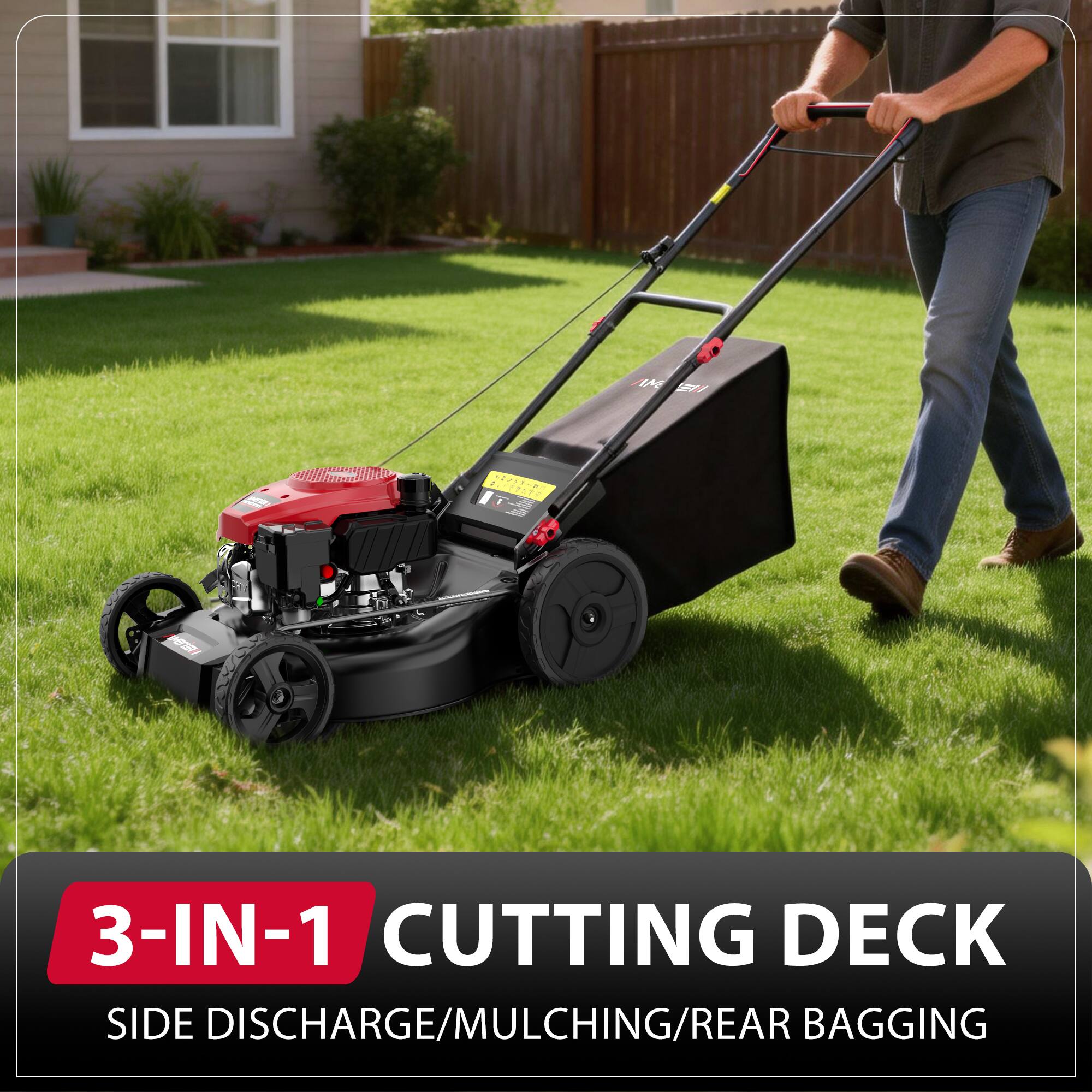 M 12112: a 3-IN-1 CUTTING DECK SIDE DISCHARGE/MULCHING/REAR BAGGING