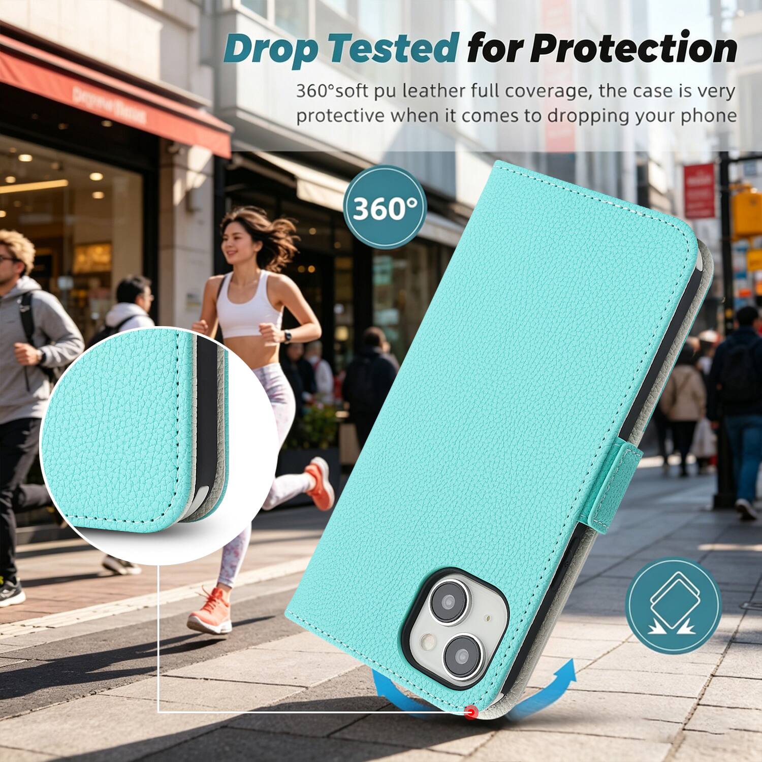Drop Tested for Protection  
360° soft pu leather full coverage, the case is very protective when it comes to dropping your phone