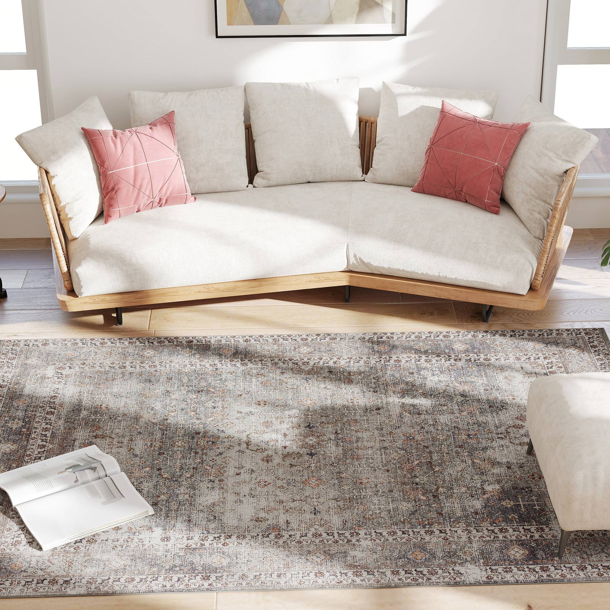 Alt View 7. Homcom - Area Rug 5x7, Machine Washable Non-Slip Traditional Floor Cover, Dark Mixed-Brown - Dark Mixed Brown.