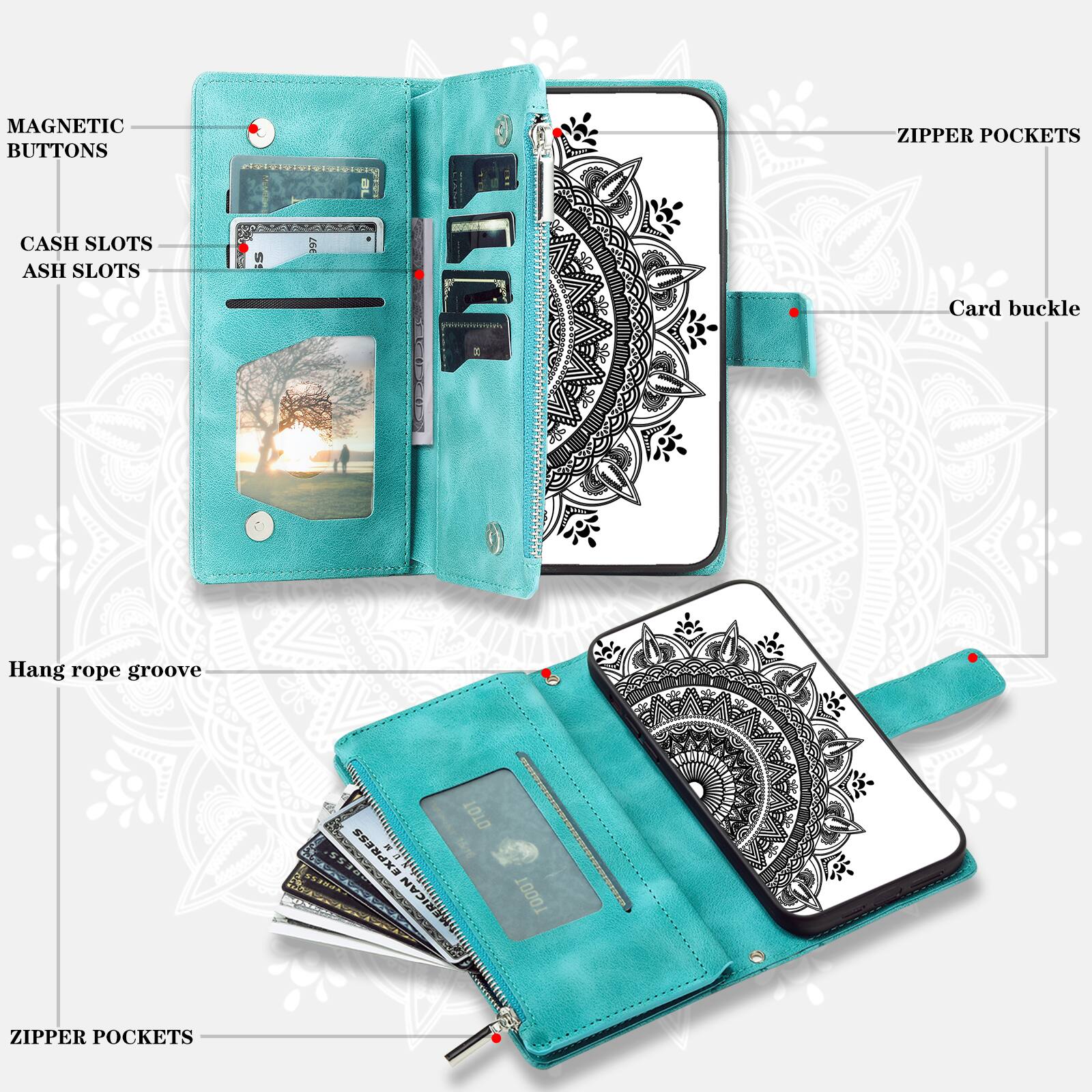 MAGNETIC BUTTONS  
CASH SLOTS ASH SLOTS  
ZIPPER POCKETS  
Card buckle  
Hang rope groove  
ZIPPER POCKETS